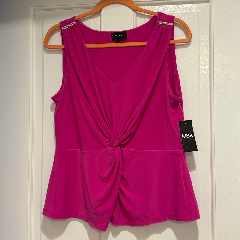 MSK Fuchsia Twist Front Sleeveless Blouse